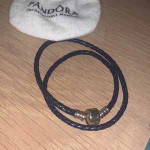 Pandora Navy Leather Double Charm Bracelet